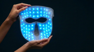 Velove LaserPro 4 real mask held, glowing blue